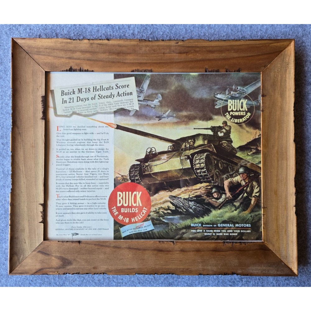 Framed 1944 Buick Hellcat Tank Advertisement from The Country Gentleman Magazine